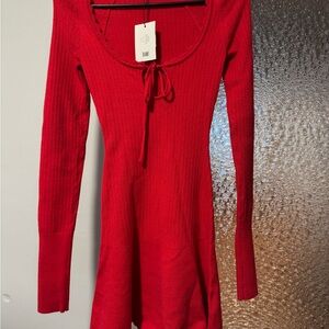 Chic Red Long Sleeve Dress